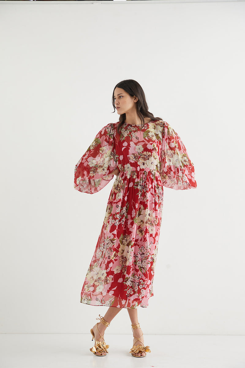 Siesta Silk Midi Dress in Red Amalfi Floral by MLM LABEL – MLM Label