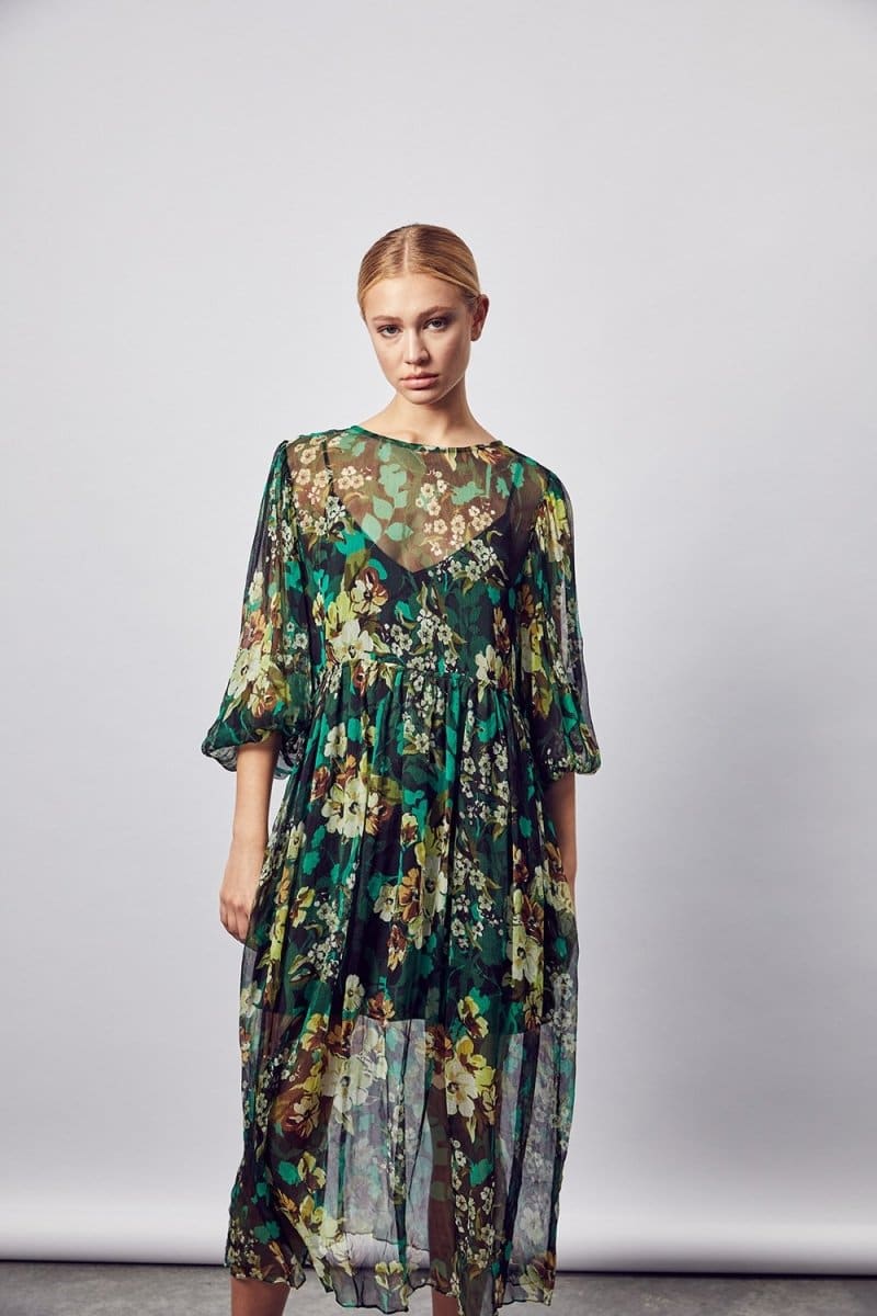 Siesta Silk Midi Dress in Green Amalfi Floral by MLM LABEL – MLM Label