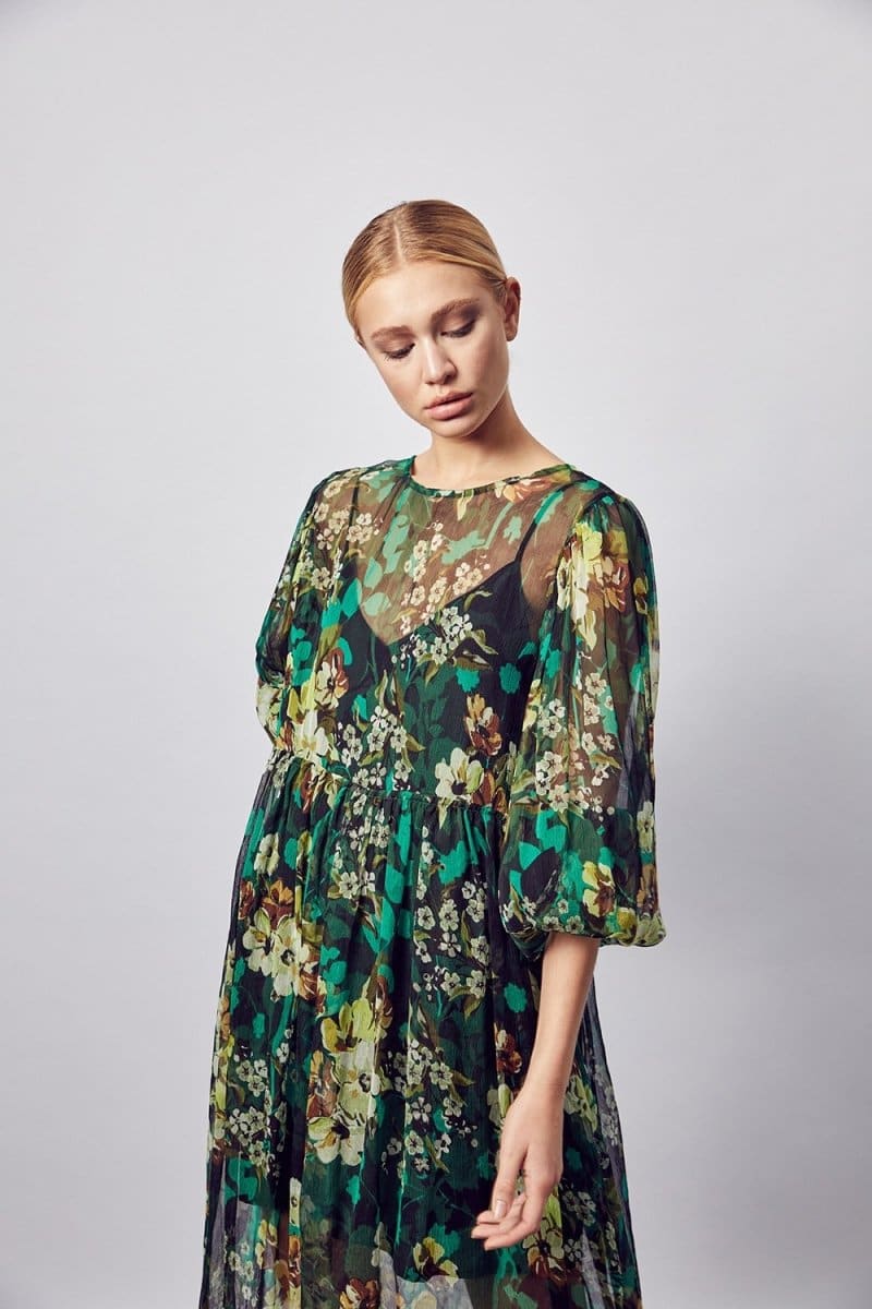 Siesta Silk Midi Dress in Green Amalfi Floral by MLM LABEL – MLM Label